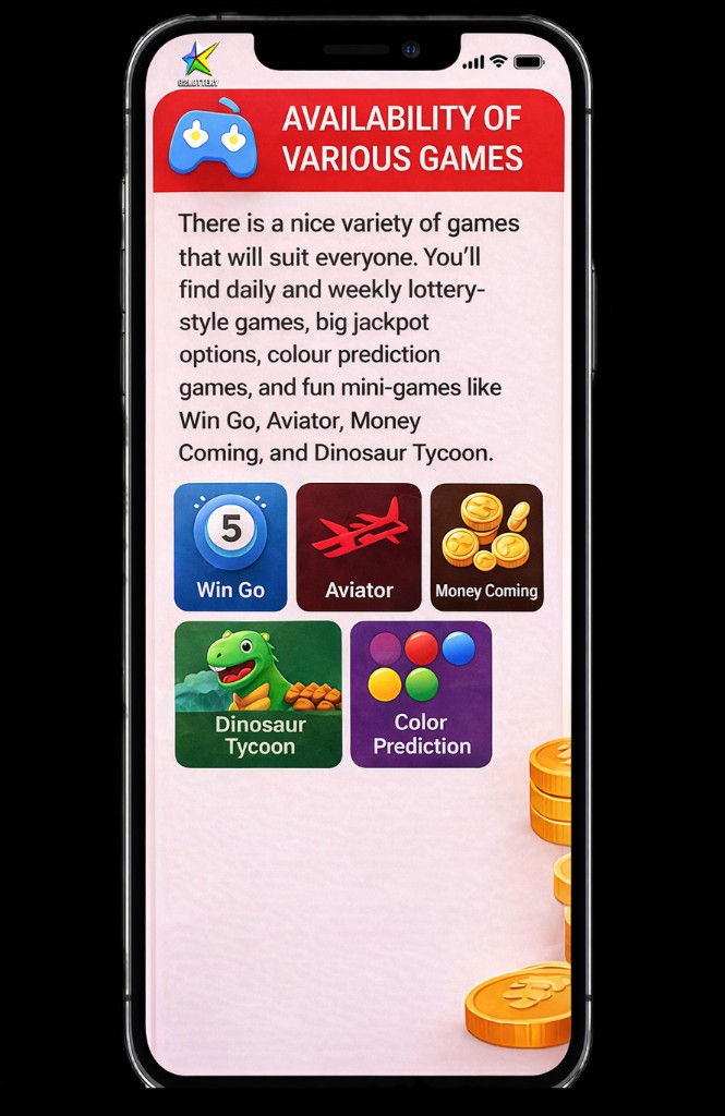 82 Lottery app — availability of various games